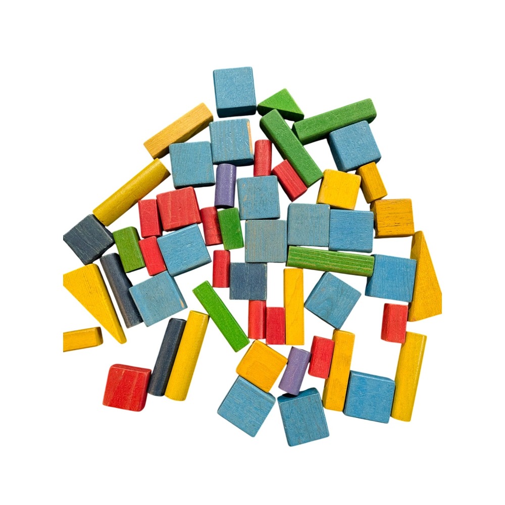 Vintage Unbranded Wooden Building Blocks Set Multicolor Geometric Shapes - Picture 1 of 1